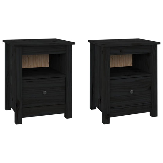 Mesitas De Noche 2 Uds Madera Maciza De Pino Negra 40x35x49 Cm_0