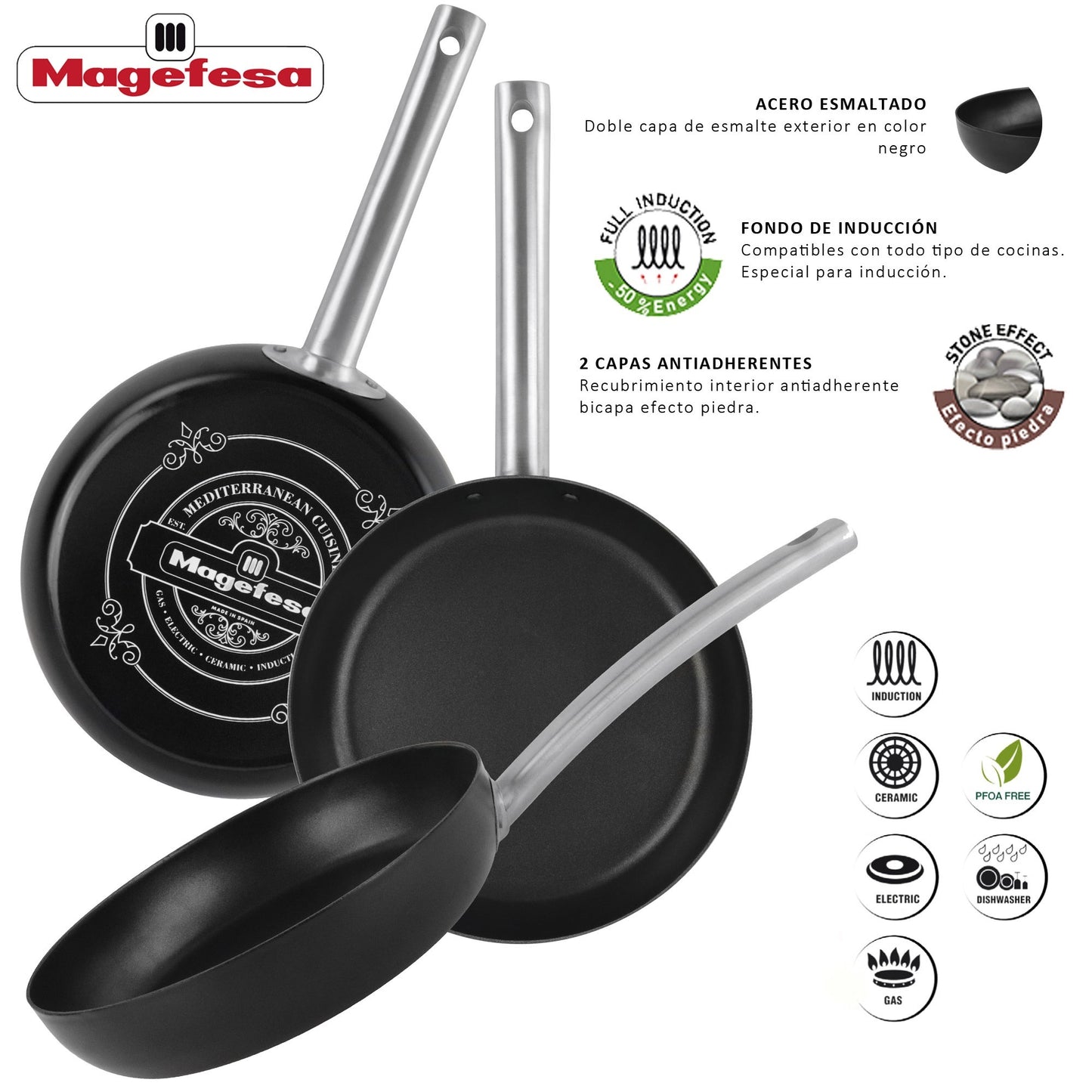 Sartén 'ares' Ø22cm Acero Esmaltado Negro Magefesa