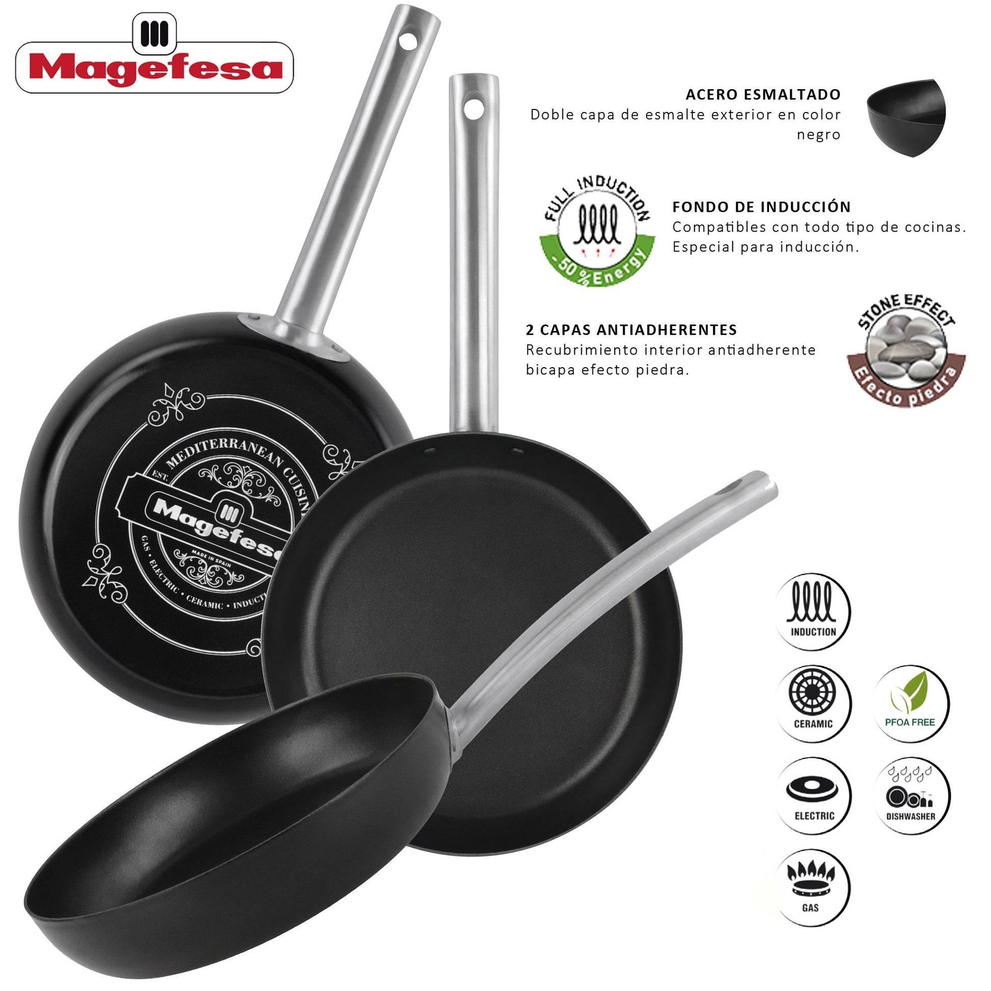 Sartén 'ares' Ø22cm Acero Esmaltado Negro Magefesa