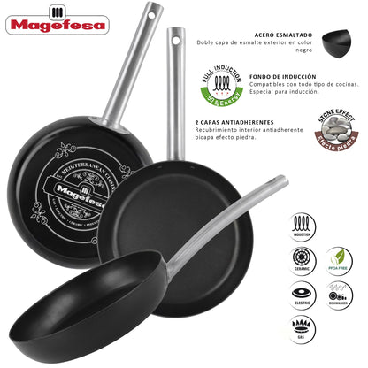 Sartén 'ares' Ø22cm Acero Esmaltado Negro Magefesa