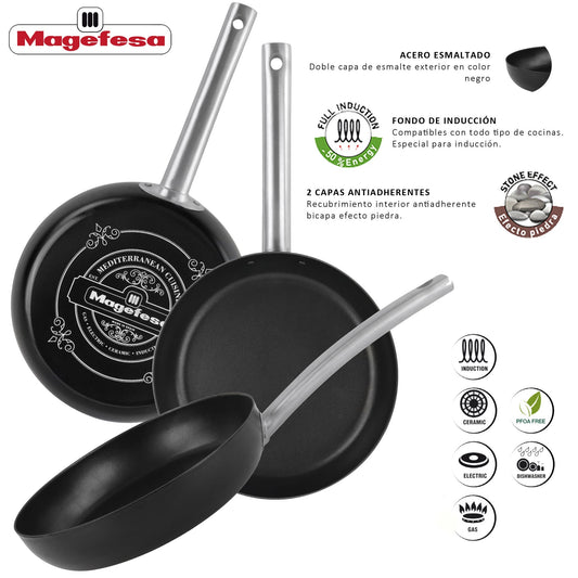 Sartén 'ares' Ø22cm Acero Esmaltado Negro Magefesa