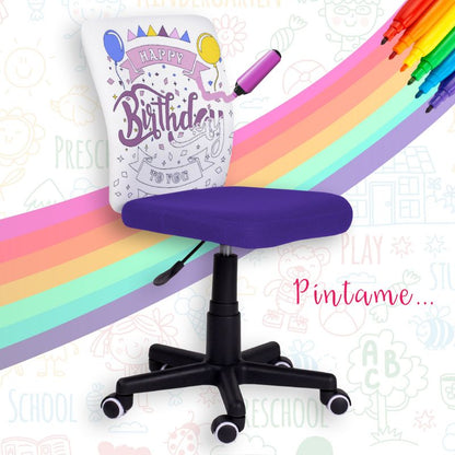 Silla De Estudio Infantil Píntame Malla, Morado, 38,5cm X 77a85 X 39,6_1
