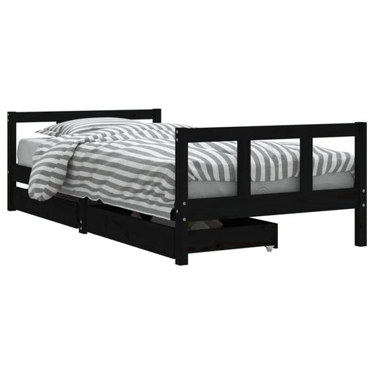 Vidaxl Estructura De Cama Infantil Con Cajones Madera Negro 90x190 Cm_0