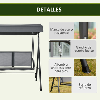 Outsunny Columpio Jardín 2 Plazas Techo Ajustable Asientos Textilene Gris Oscuro_5