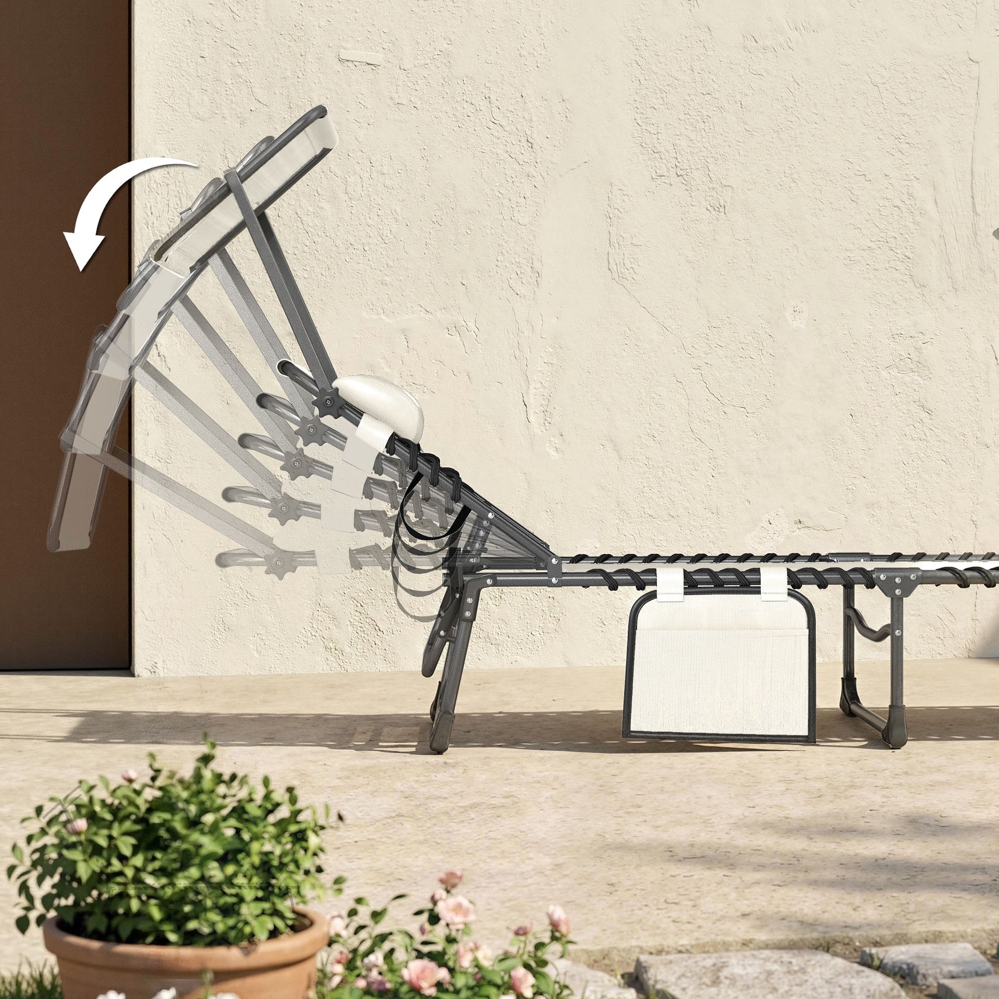 Outsunny Set De 2 Tumbonas Plegables Reclinables Con Parasol Y Bolsillo Lateral_3