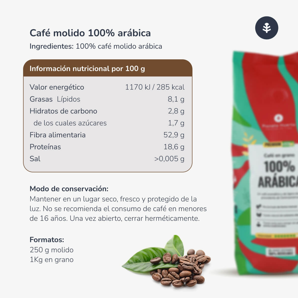 Café molido Eco 100% Arábica Planeta Huerto 250 g