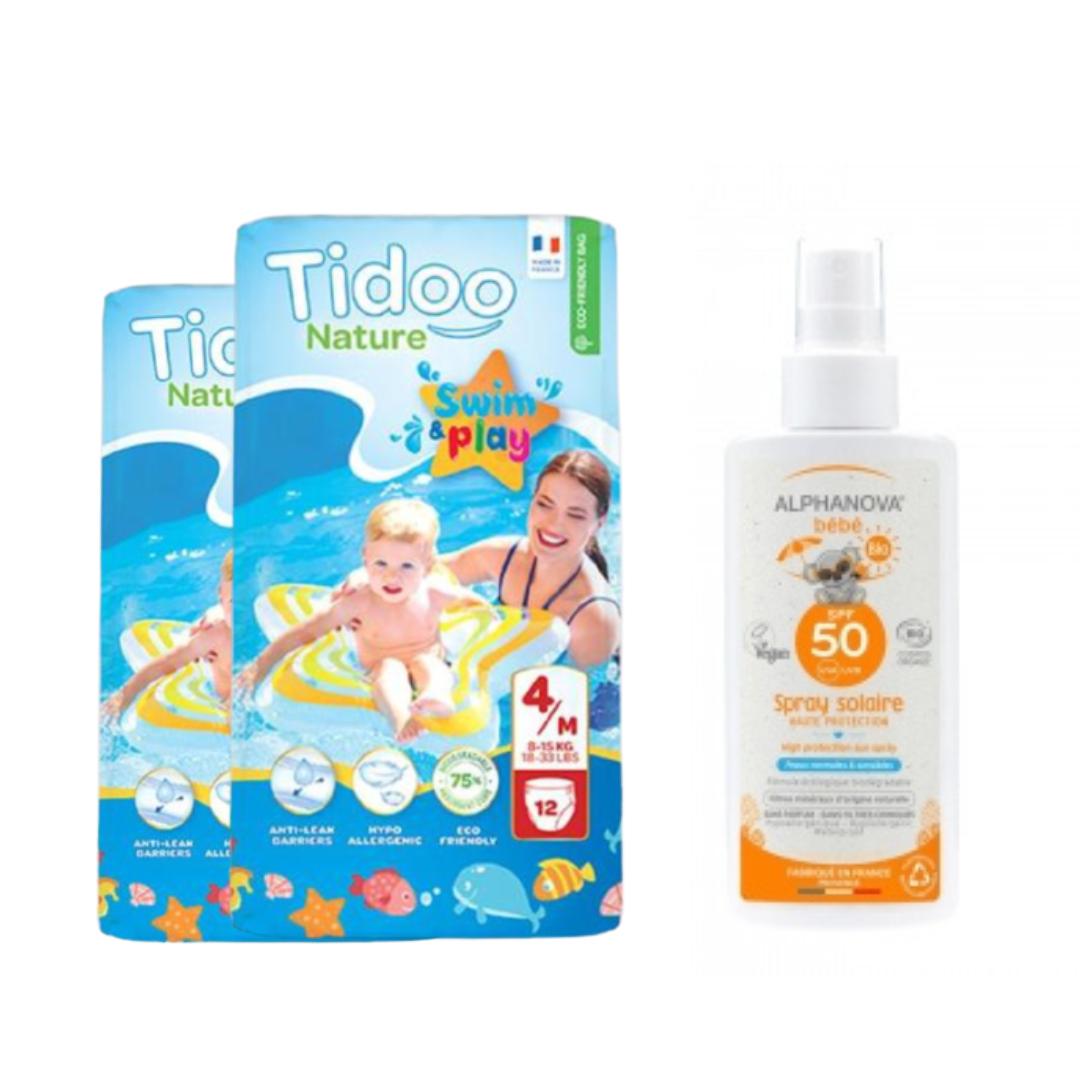 Pack x2 Swimmers Pañales para el baño T4 (8-15kg) Tidoo + Protector Solar Bebé SPF 50 Alphanova 125 ml