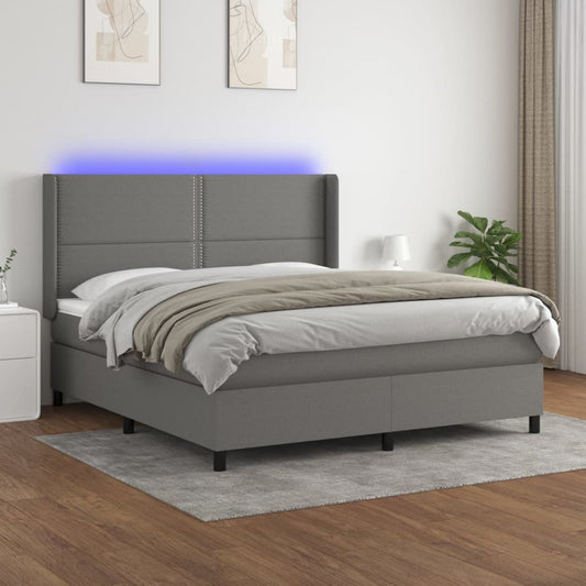 Cama Box Spring Colchón Y Luces Led Tela Gris Oscuro 180x200 Cm / Vetonek_0