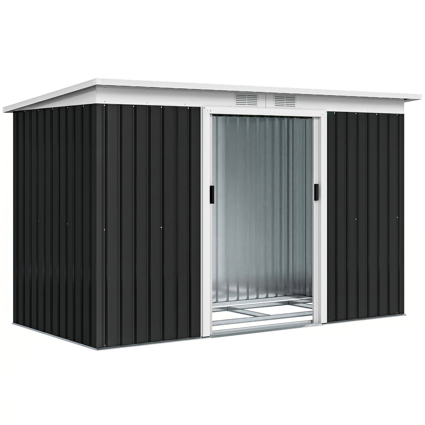 Outsunny Cobertizo De Jardín 280x130x172 Cm Base De 3,2 M² Con 2 Puertas Gris_0