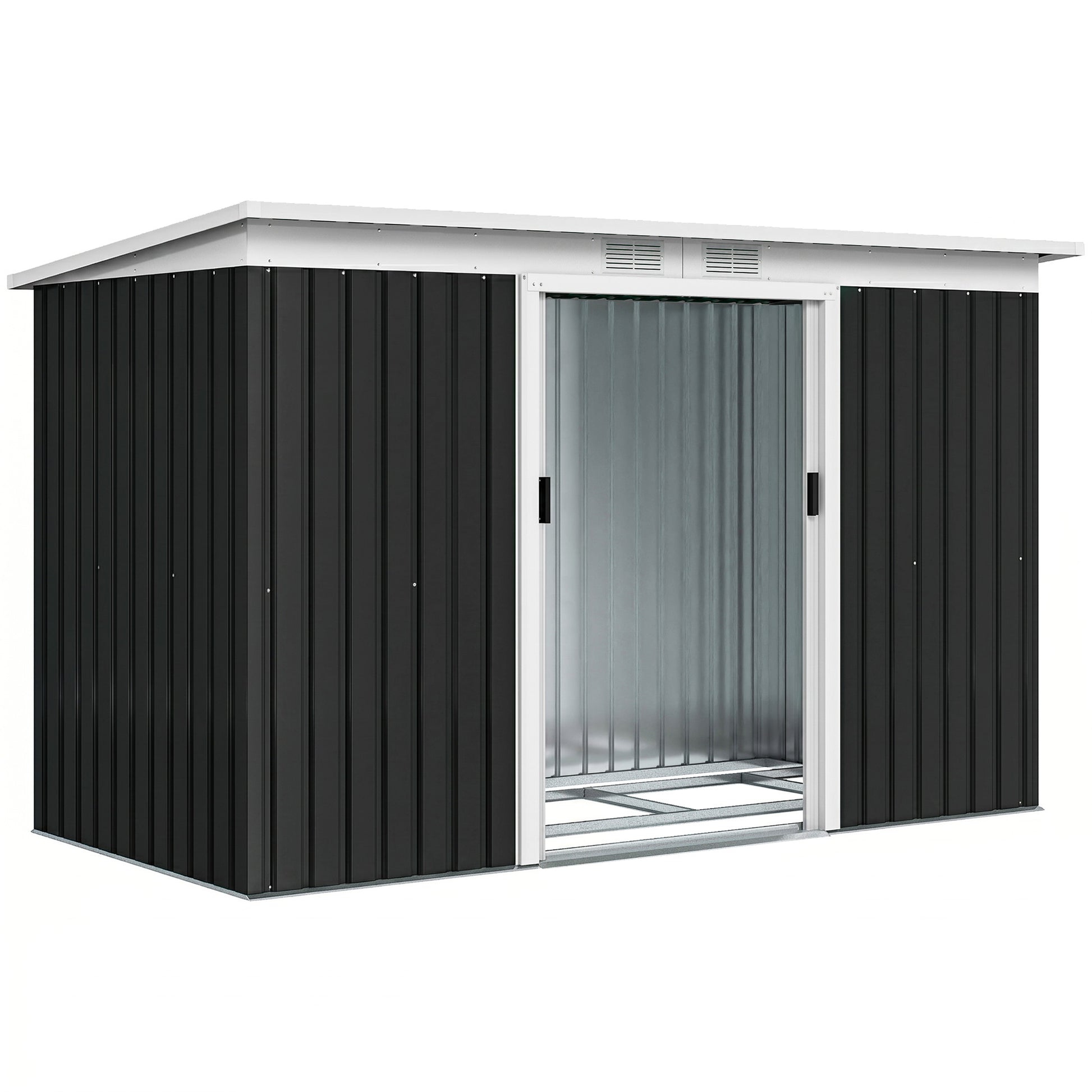 Outsunny Cobertizo De Jardín 280x130x172 Cm Base De 3,2 M² Con 2 Puertas Gris_0