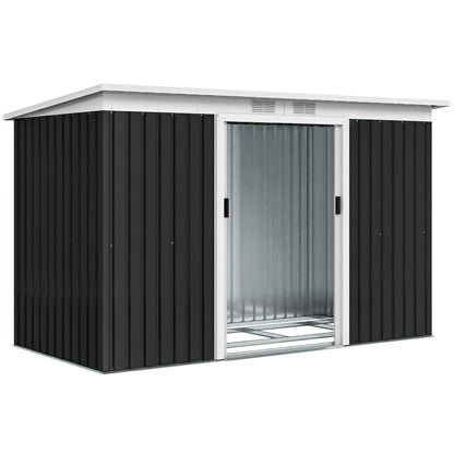 Outsunny Cobertizo De Jardín 280x130x172 Cm Base De 3,2 M² Con 2 Puertas Gris_0