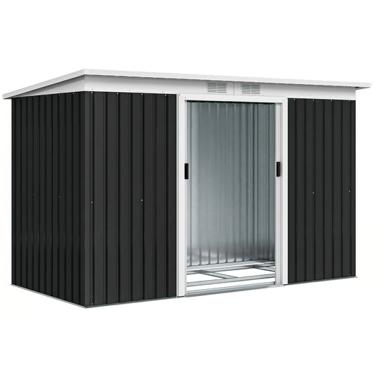 Outsunny Cobertizo De Jardín 280x130x172 Cm Base De 3,2 M² Con 2 Puertas Gris_0