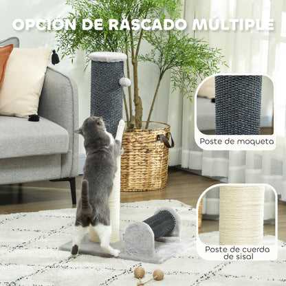 Pawhut Poste Rascador Para Gatos 85 Cm Con Cepillo De Auto Acicalado Gris Crema_4