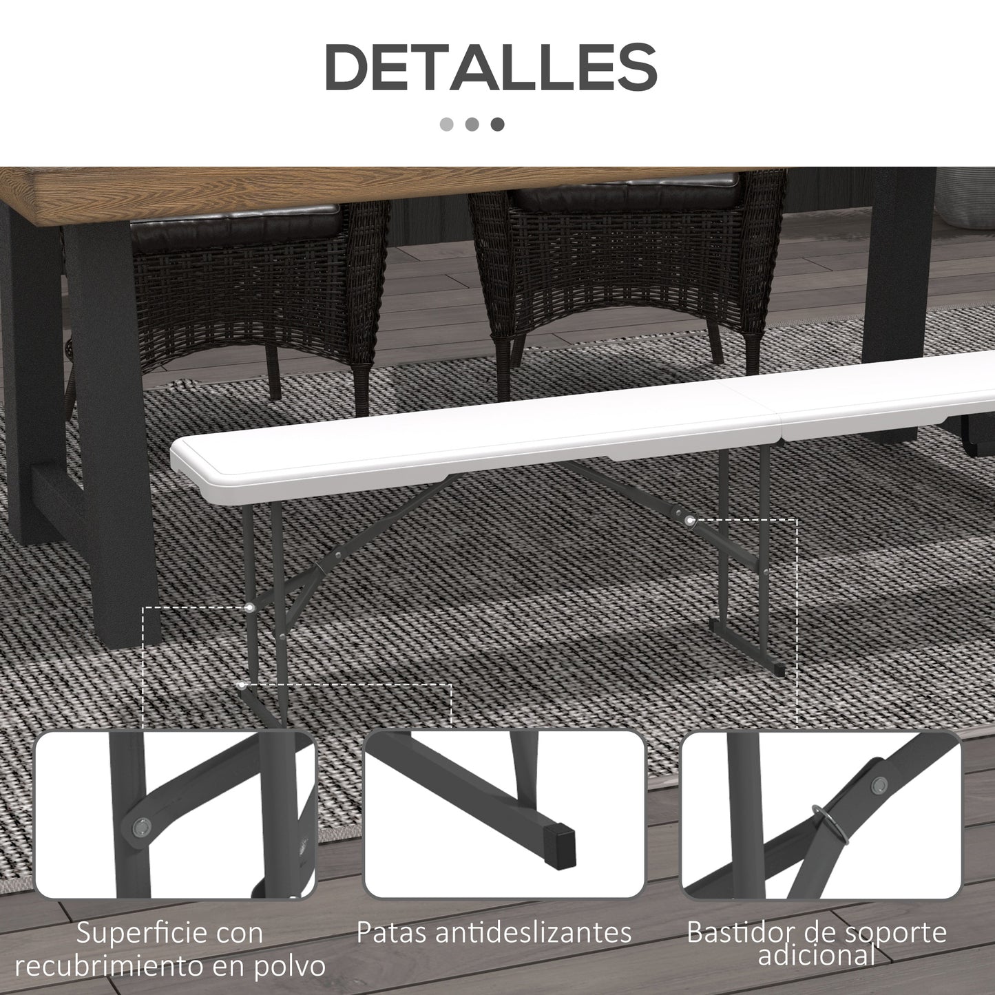Outsunny Banco De Jardín Plegable De 3 Plazas 183x28x43 Cm Blanco_5