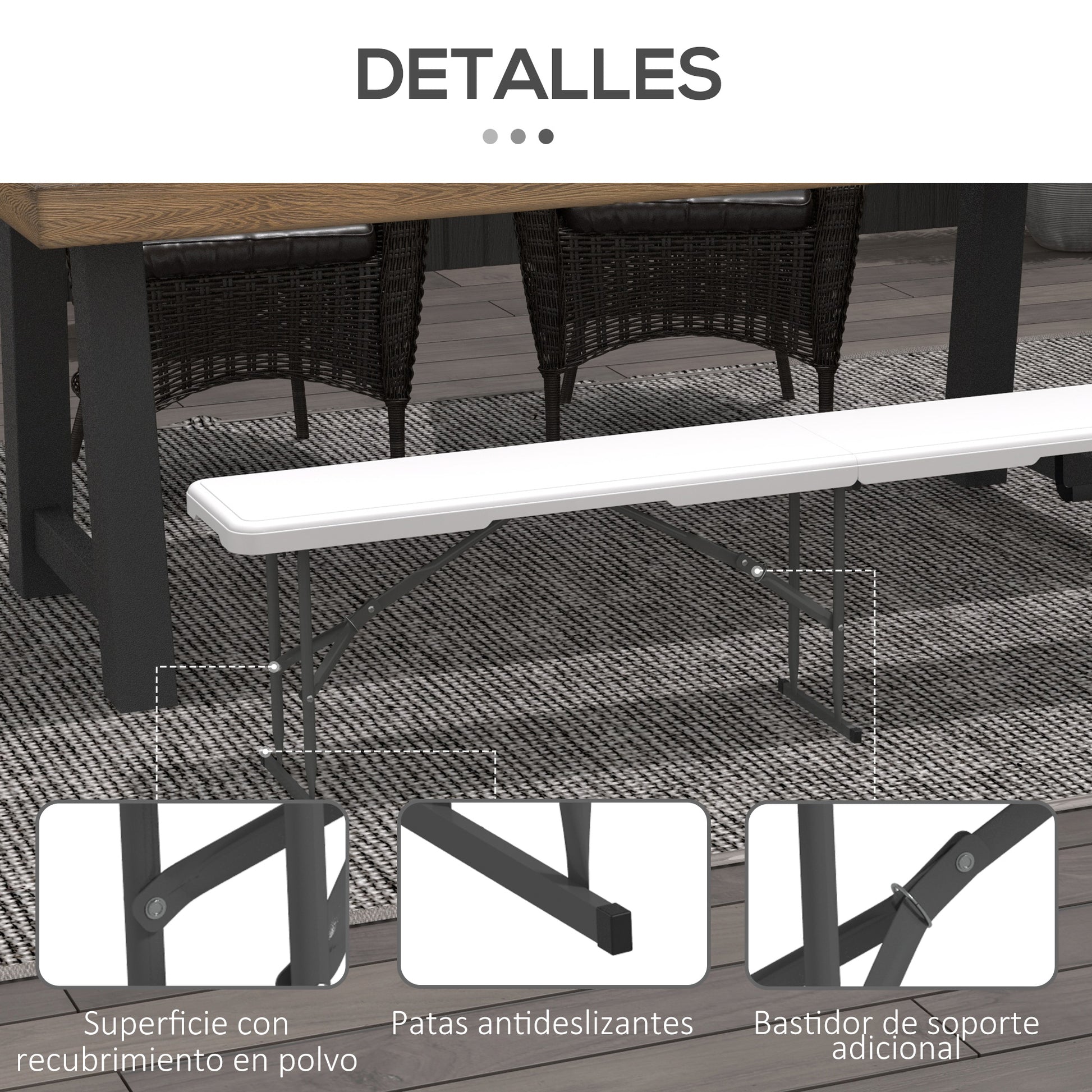Outsunny Banco De Jardín Plegable De 3 Plazas 183x28x43 Cm Blanco_5
