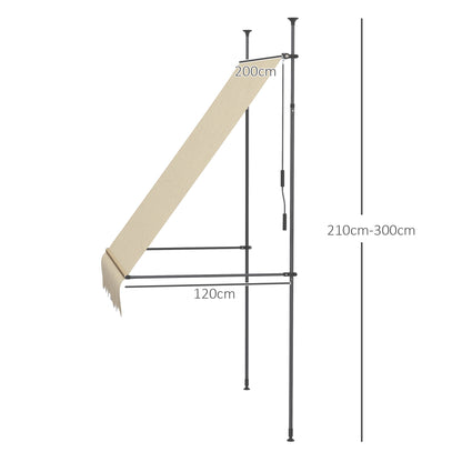 Outsunny Toldo Manual Retráctil 2x1,2 M Altura Ajustable Con Manivela 210-300 Cm_2