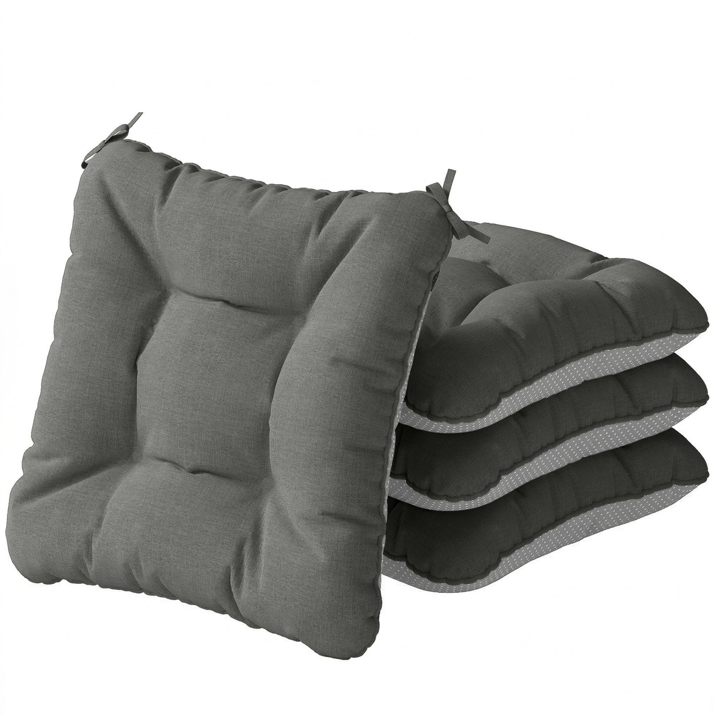 Outsunny Set De 4 Cojines Para Sillas 39,5x39,5x10 Cm Para Jardín Con Lazos Gris_0