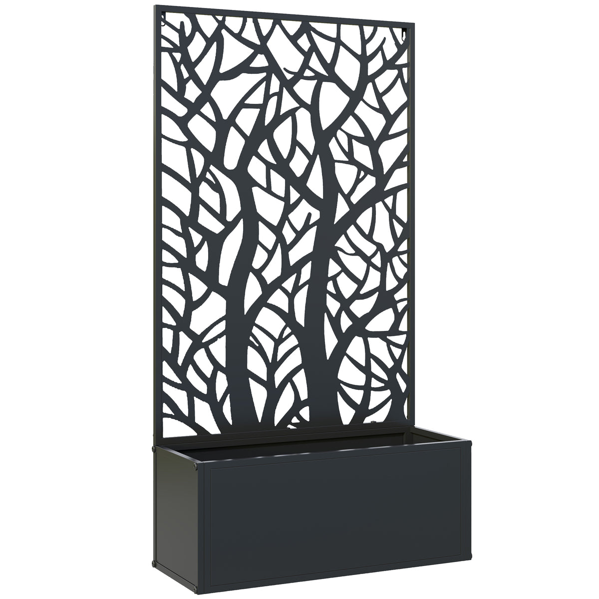 Outsunny Jardinera Exterior Grande De Metal Con Pantalla De Privacidad Negro_0