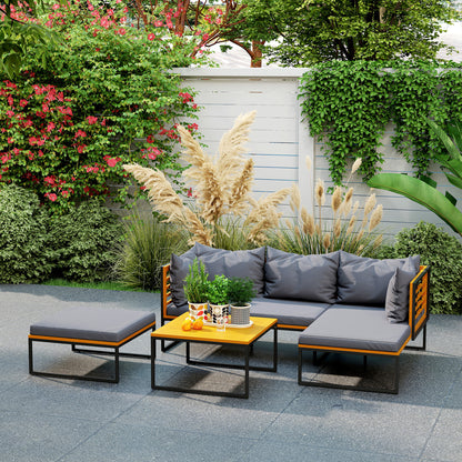 Outsunny Conjunto De Jardín Exterior De 4 Piezas En Forma De L Gris Y Teca_3