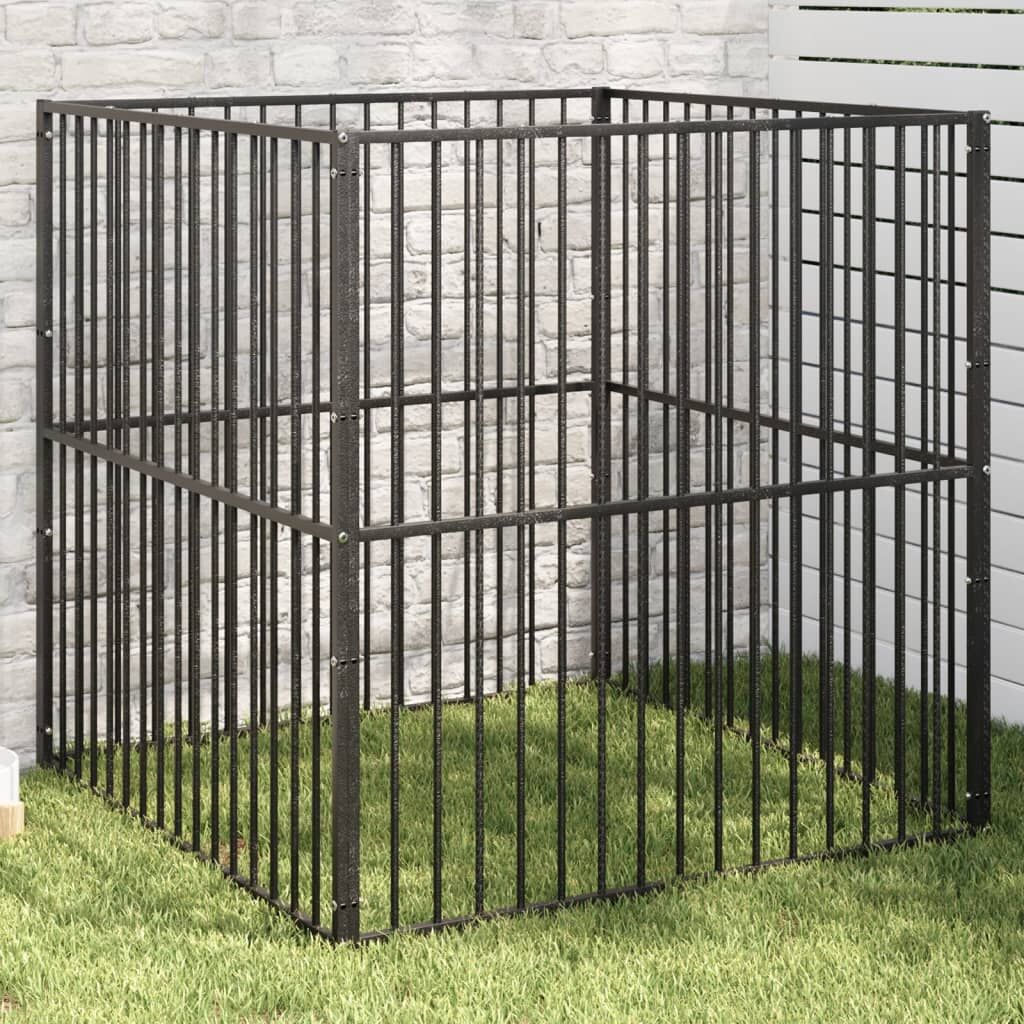 Vidaxl Corralito Para Perros Con 4 Paneles Acero Galvanizado Negro_1