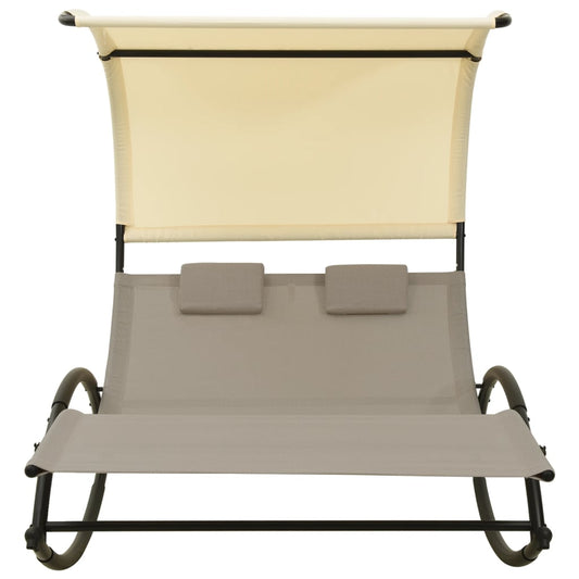 Tumbona Doble Con Toldo Textilene Color Gris Taupe Y Crema_0