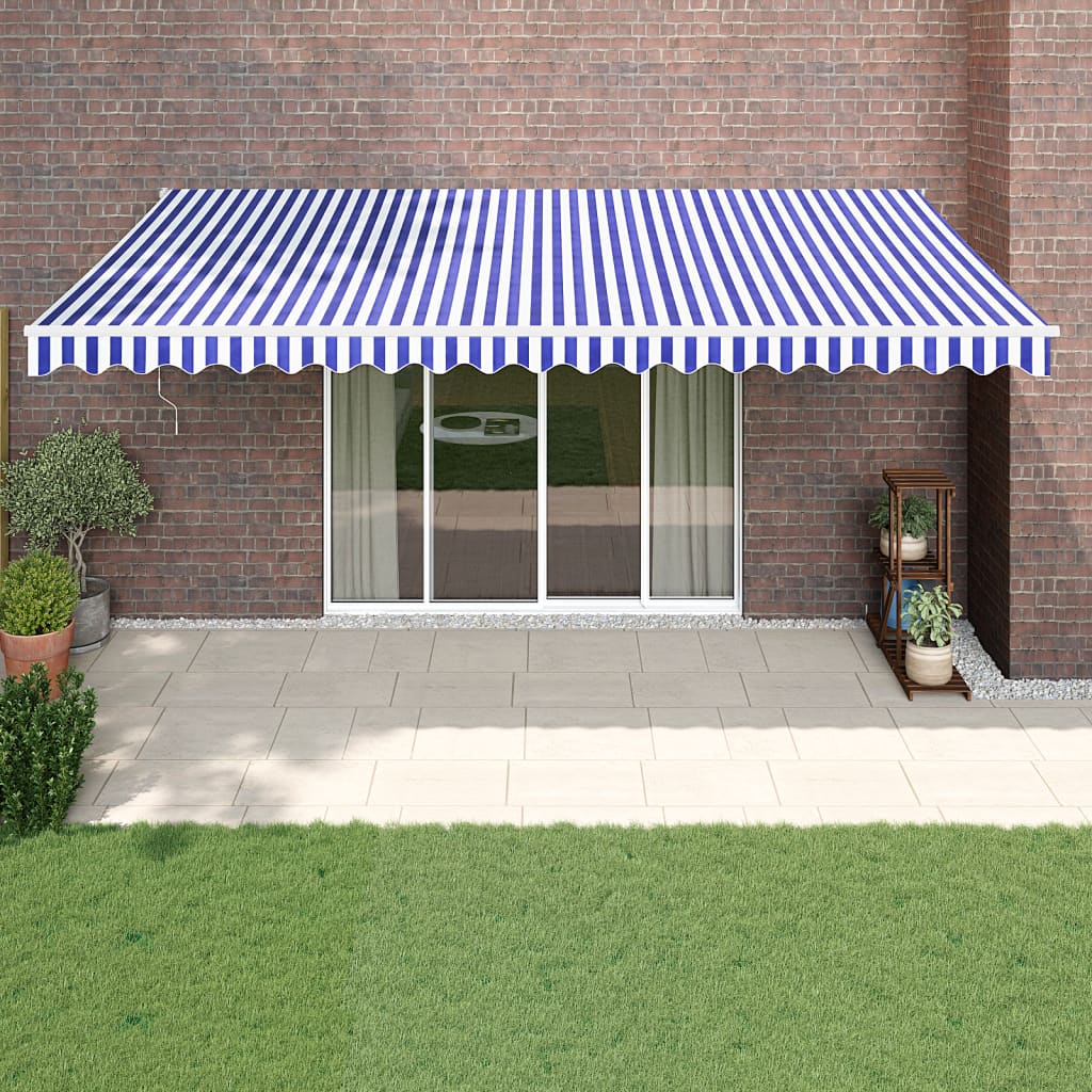 Toldo Retráctil Aluminio Y Tela Azul Y Blanco 5x3 M_1