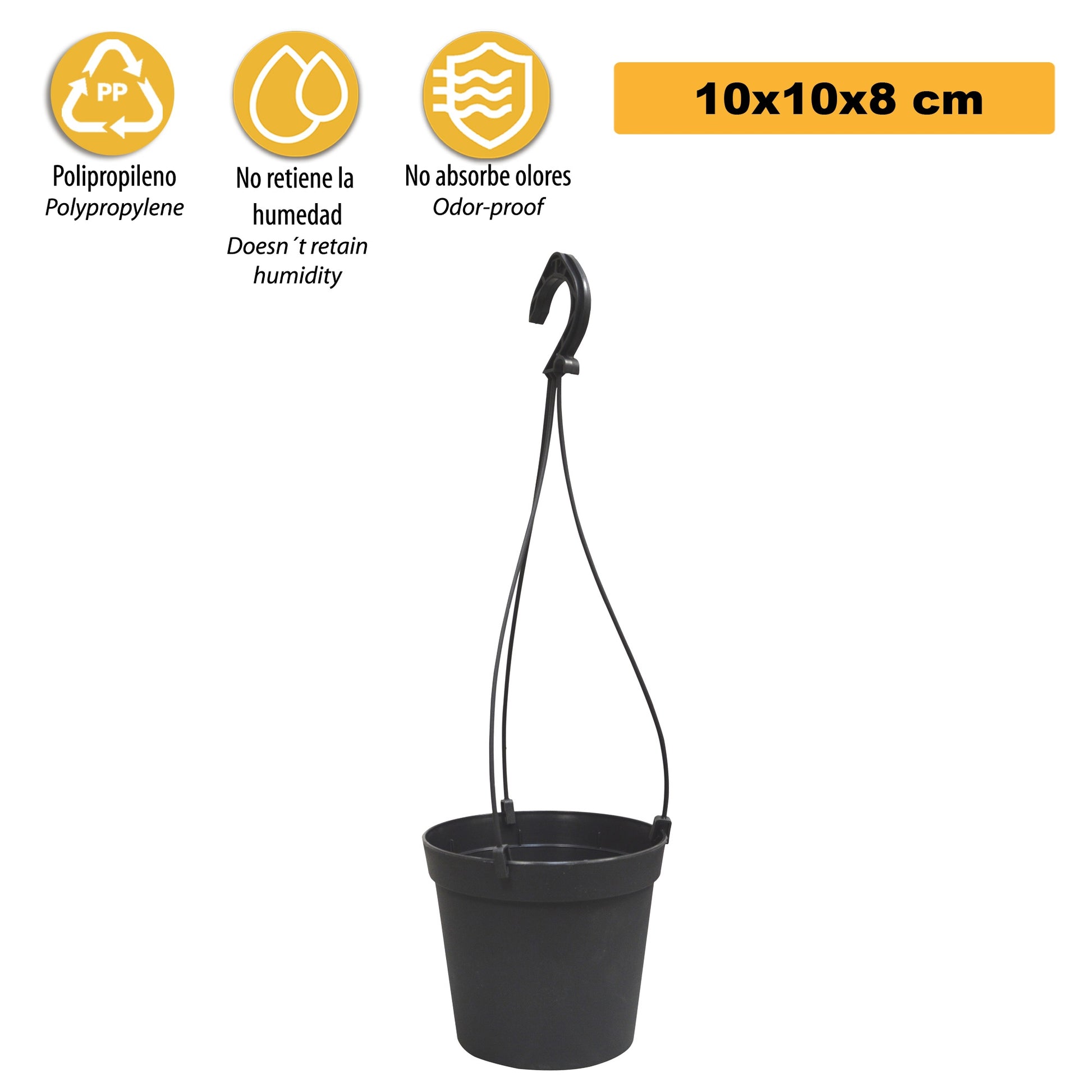 5 Macetas Cilíndricas Ø 10 Cm Con Ganchos, De Polipropileno Antracita_2