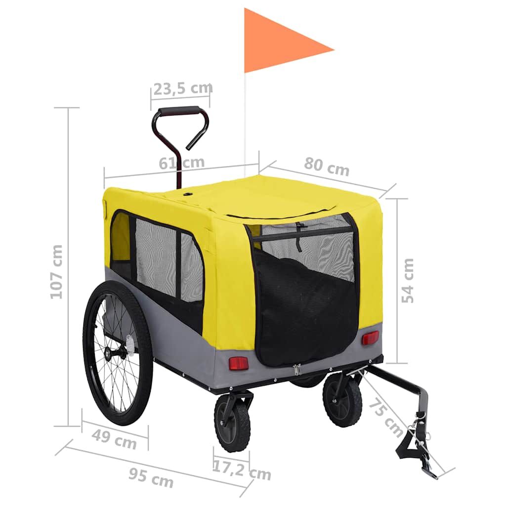 Vidaxl Remolque De Bicicleta Mascotas Cochecito 2 En 1 Amarillo Gris_2