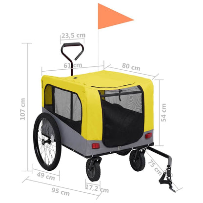 Vidaxl Remolque De Bicicleta Mascotas Cochecito 2 En 1 Amarillo Gris_2