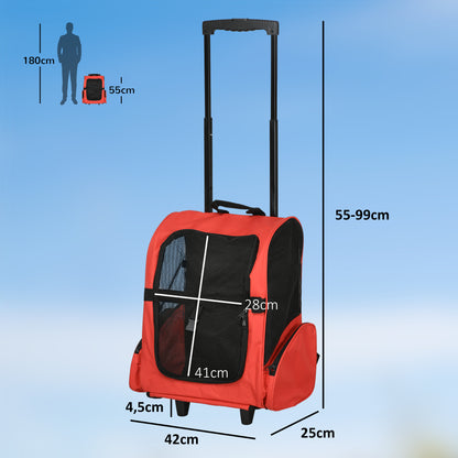 Pawhut Transportín 2 En 1 Para Mascotas Carrito Mochila Ruedas 42x25x55 Cm Rojo_2