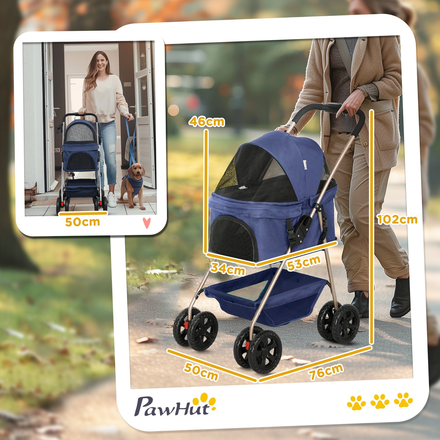 Pawhut Carrito Para Perros Plegable 3 En 1 Con Cesta De Almacenaje 76x50x102 Cm_2