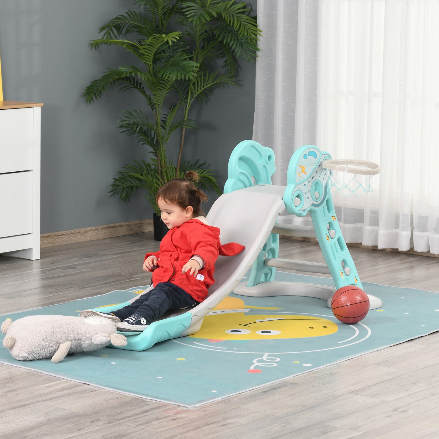 Homcom Tobogán Para Niños +18 Meses Plegable Modelo Ovni Con Canasta De_4