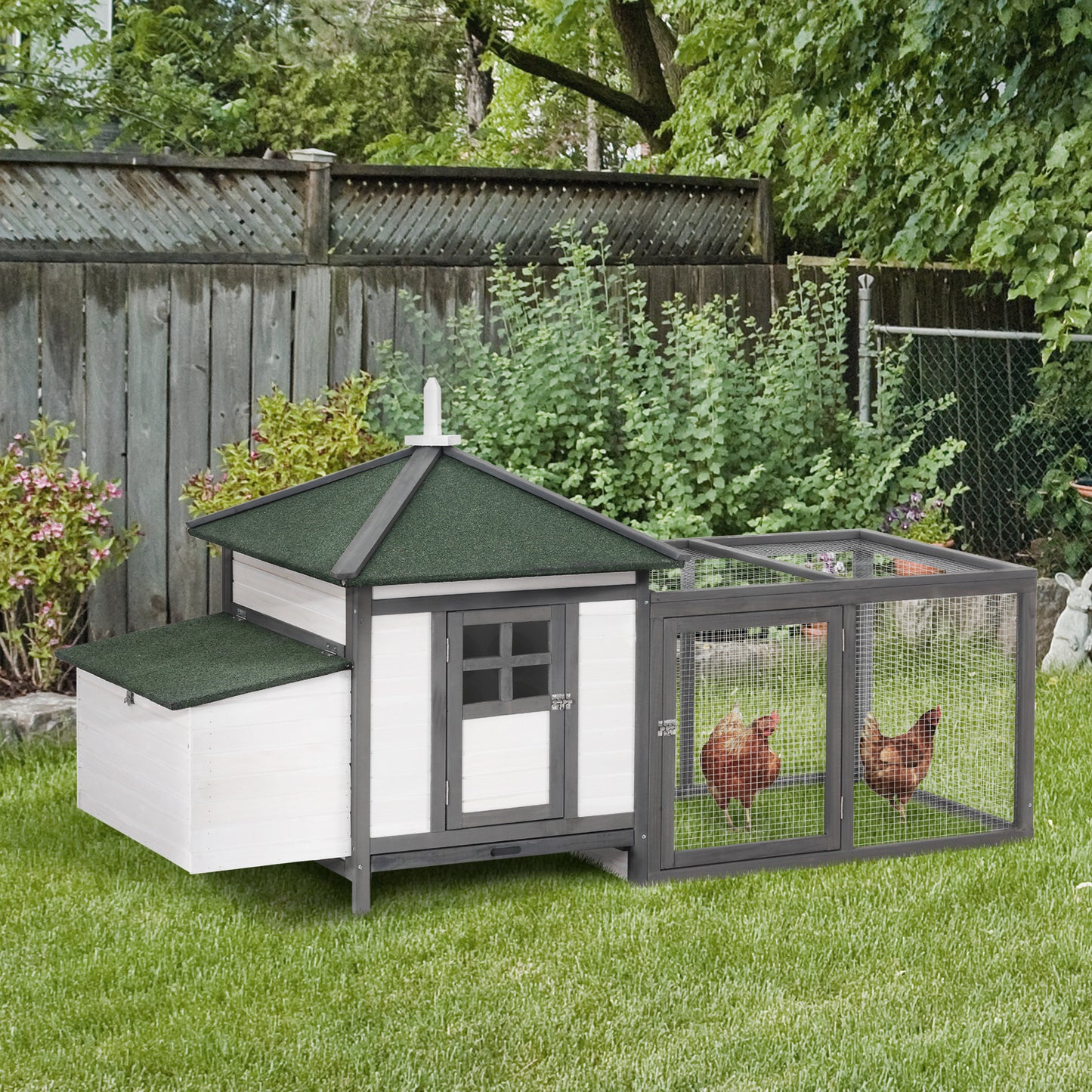 Pawhut Gallinero De Madera Con Caja Nido Espacio Para Correr 196x76x97cm Gris_1