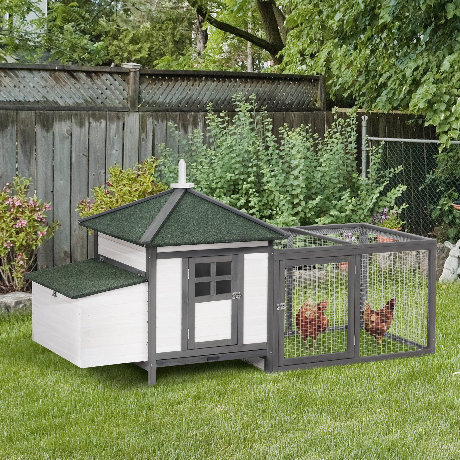 Pawhut Gallinero De Madera Con Caja Nido Espacio Para Correr 196x76x97cm Gris_1