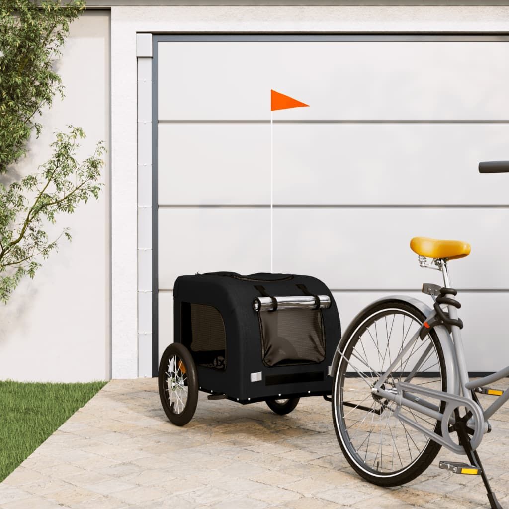 Vidaxl Remolque De Bicicleta Mascotas Hierro Tela Oxford Negro_1