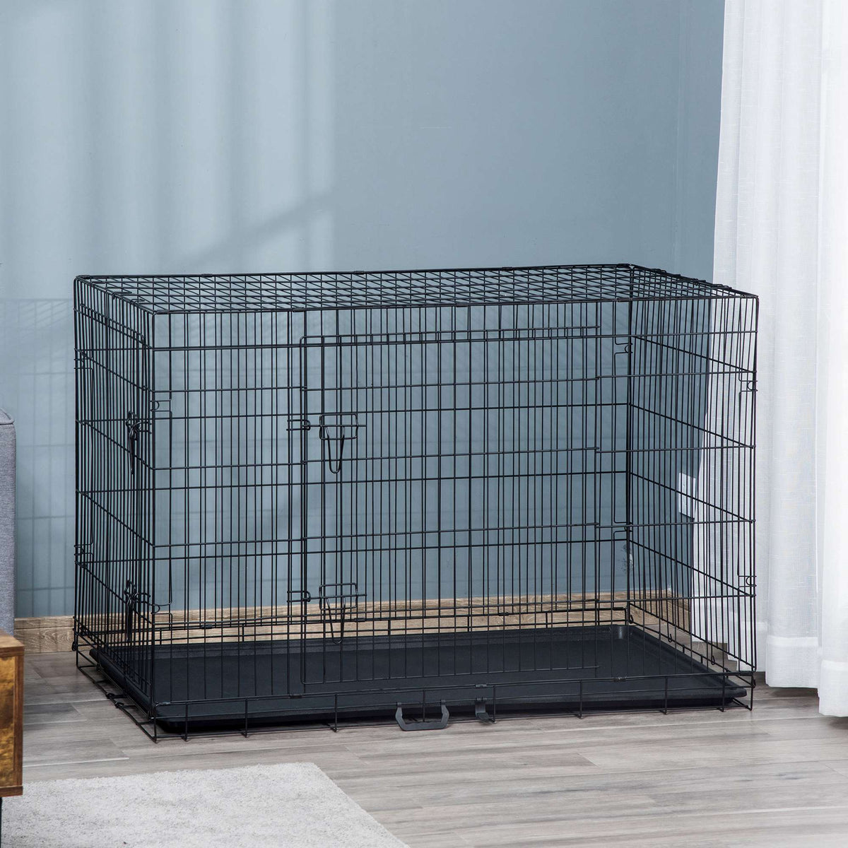 Pawhut Transportín De Perro De 2 Puertas Plegable Con Asa Acero 121x76,5x81 Cm_1