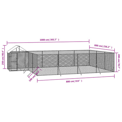 Vidaxl Perrera De Exterior Con Toldo Acero Galvanizado Plata 10x6x2,5m_3