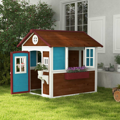 Outsunny Casa De Jardín Infantil Con Jardineras 114x126,4x135 Cm Marrón Oscuro_1