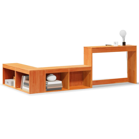 Mueble Con Escritorio Madera Maciza Pino Marrón 222x107x75 Cm_0