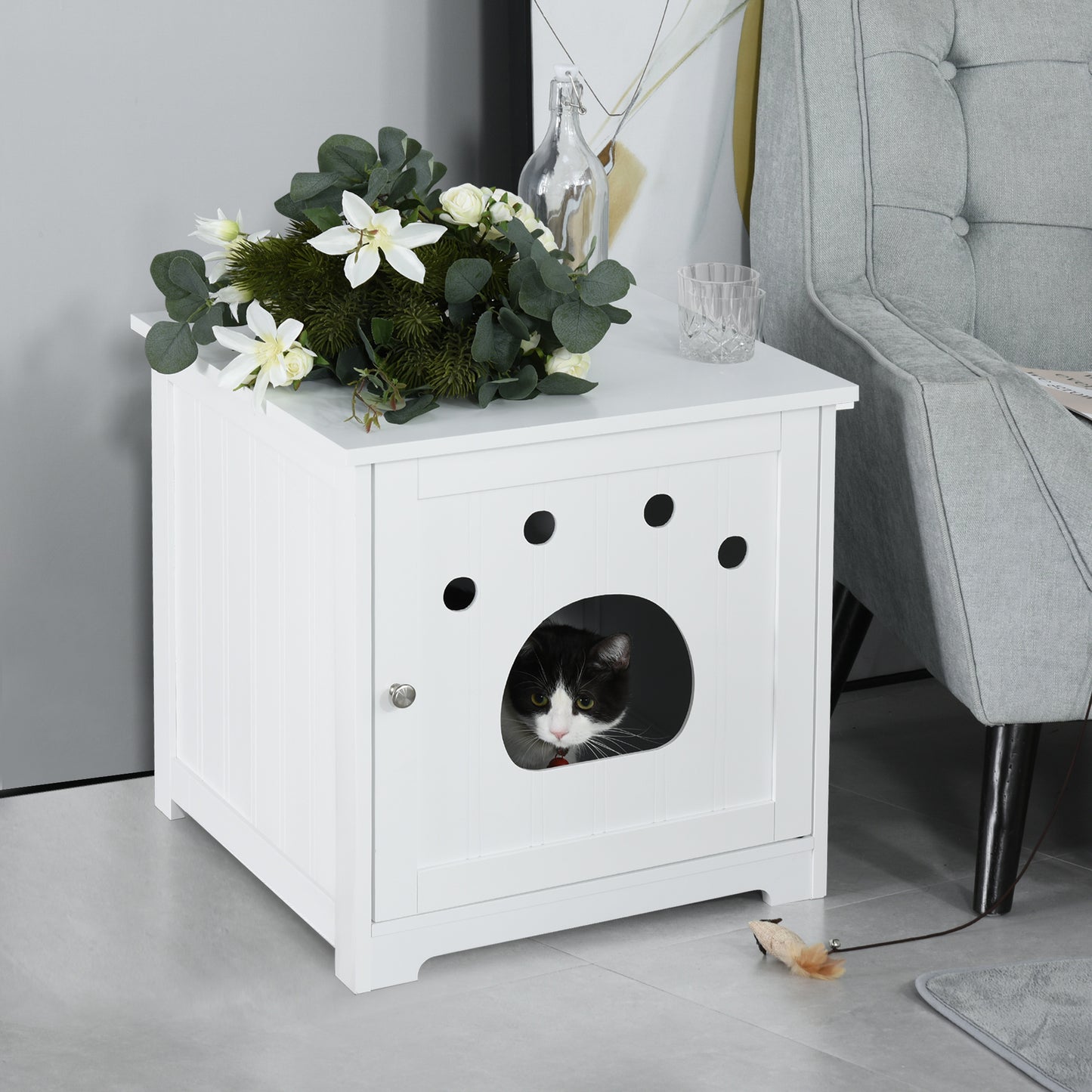 Pawhut Casa Para Gatos De Madera Mueble Arenero Gatos Con Puerta 48x51x51 Cm_1