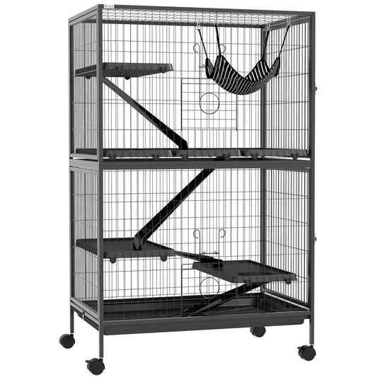 Pawhut Jaula Para Animales Pequeños De 4 Niveles Con Ruedas 80x52x128 Cm Gris_0