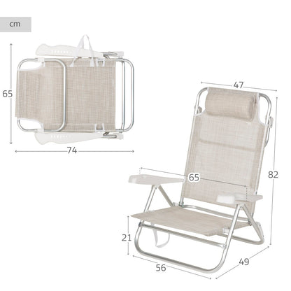 Aktive Silla De Playa Plegable Y Reclinable 7 Posiciones Beige C/cojín Y Asas Mano_3