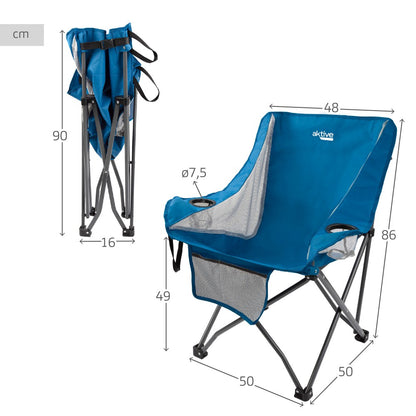 Sillón Plegable Camping Antivuelco Azul C/posavasos Y Bolsillo Aktive_3