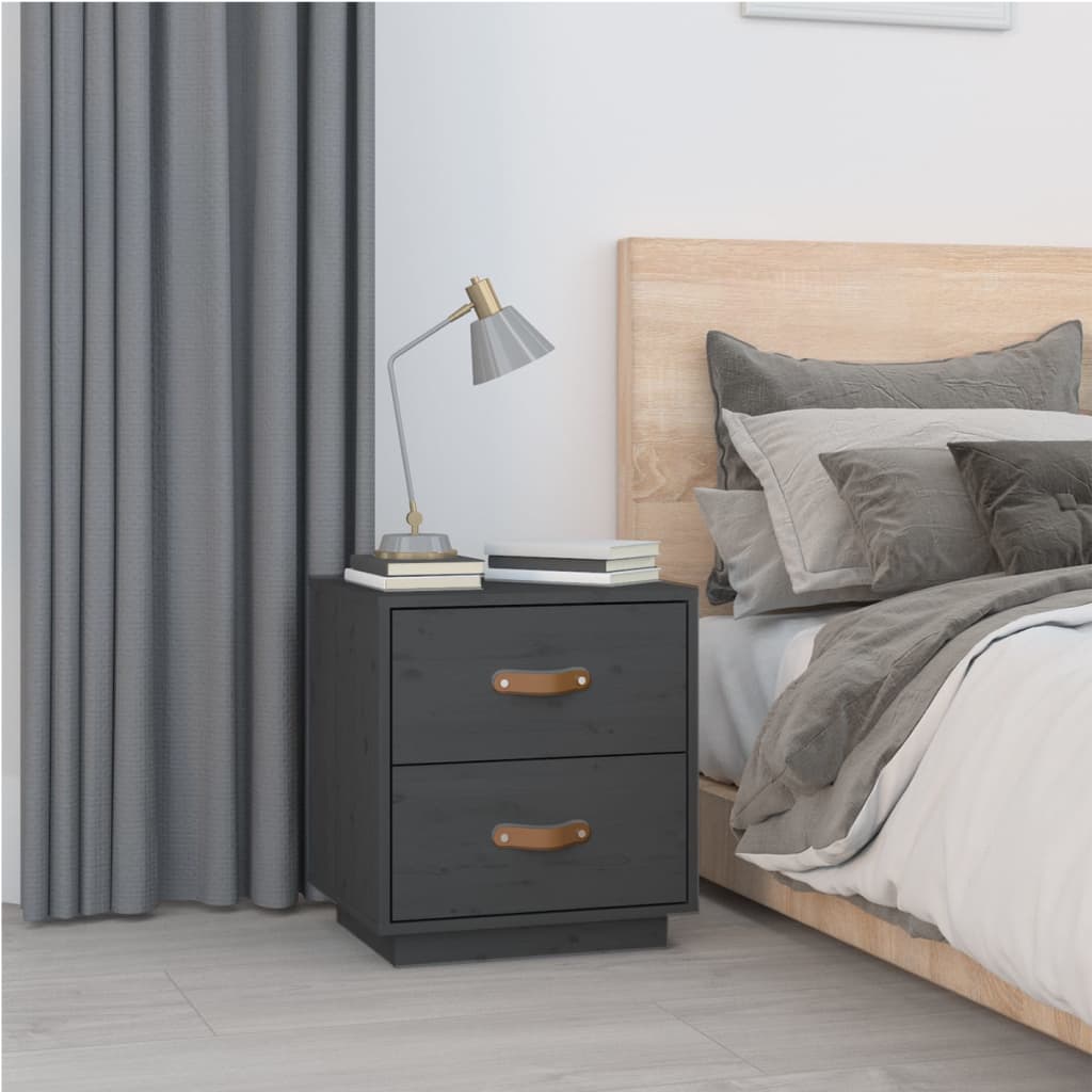 Mesitas De Noche 2 Uds Madera Maciza Pino Gris 40x34x45 Cm_1