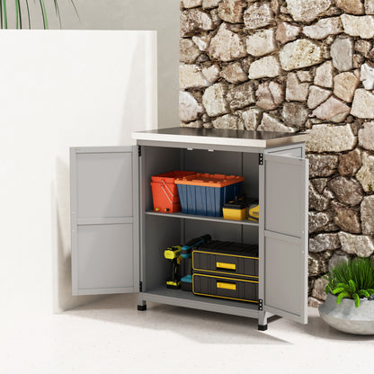 Outsunny Caseta De Jardín De Madera Con Techo De Acero Y 2 Puertas Gris_3