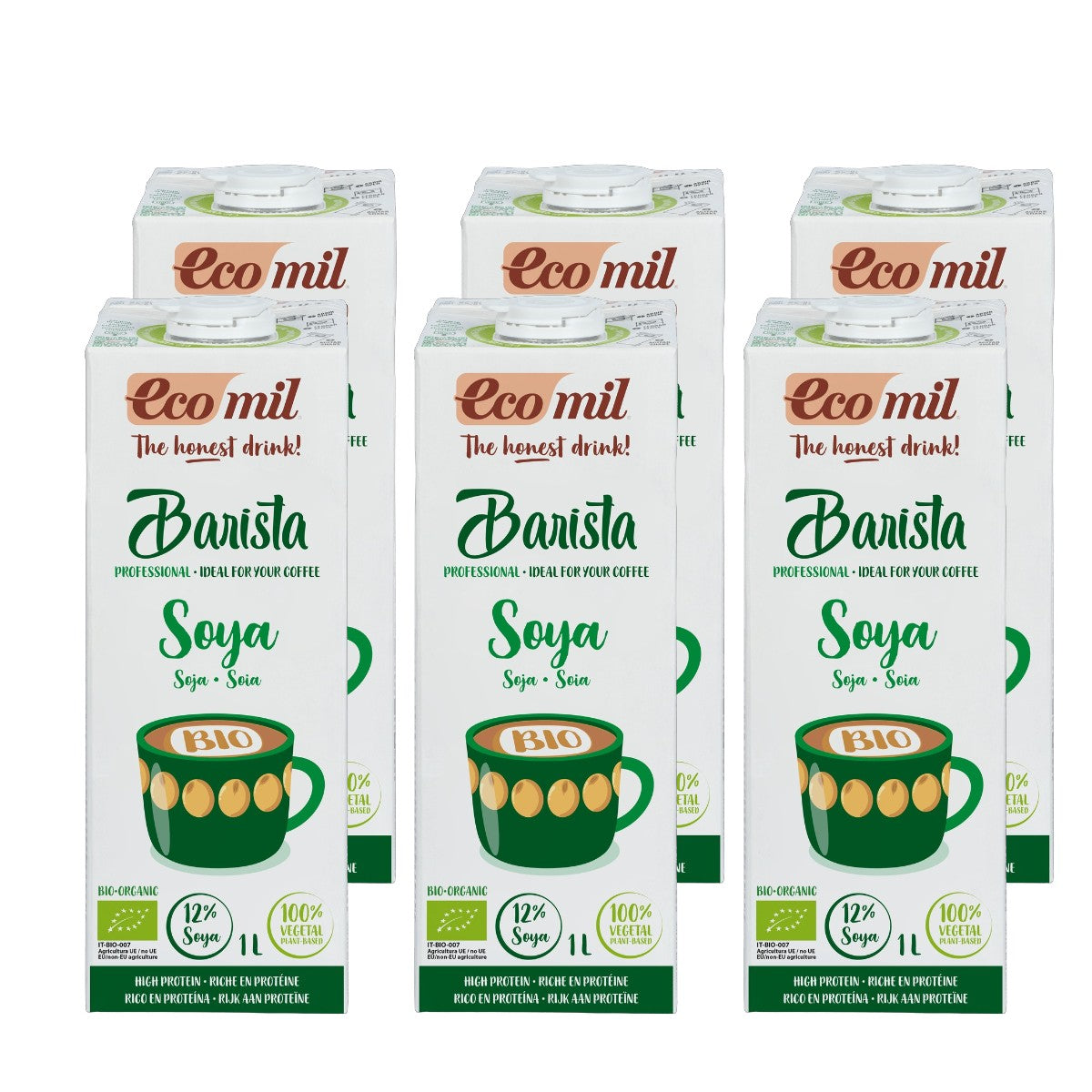 Pack 6x Bebida Vegetal Soja Barista baja en azúcar Ecomil 1 L