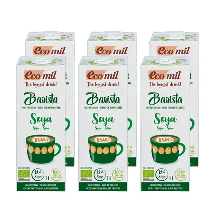 Pack 6x Bebida Vegetal Soja Barista baja en azúcar Ecomil 1 L