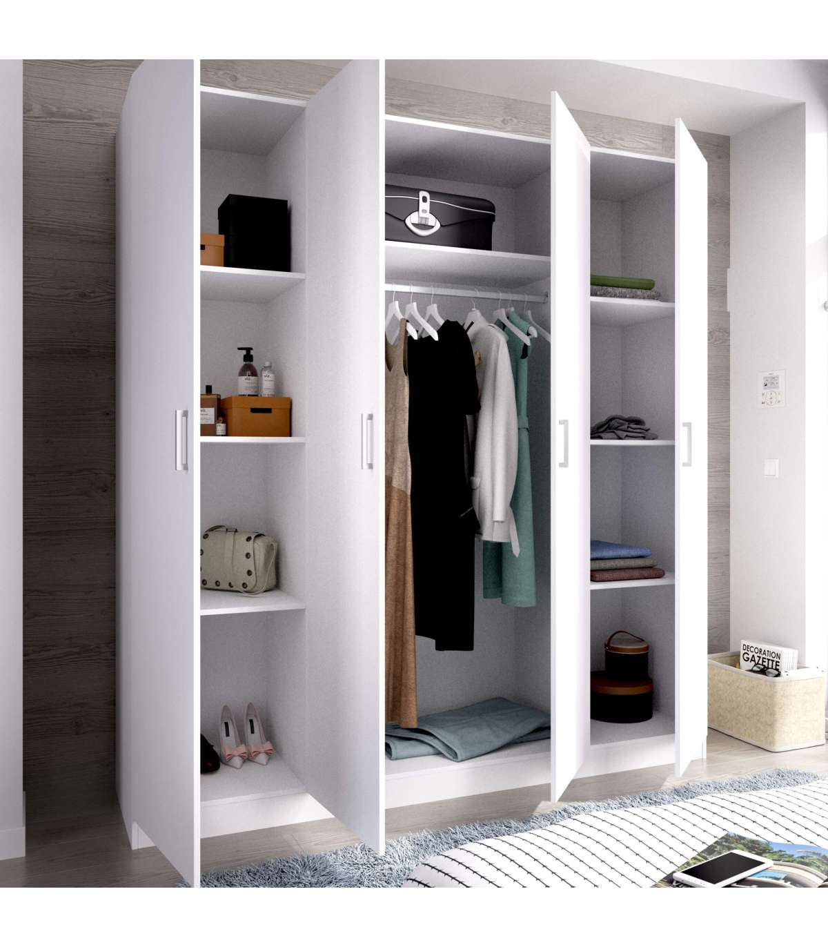 Armario Ropero En Blanco 4 Puertas Abatibles Huesa 215 Cm(alto)200 Cm(ancho)52 Cm(fondo)_5