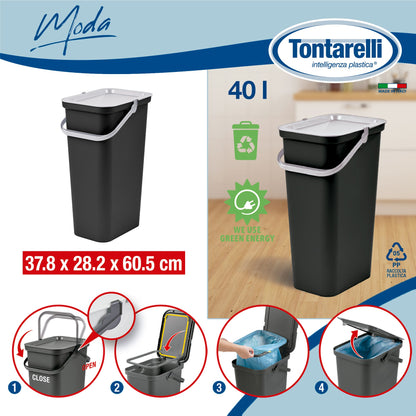 Papelera moda 40l Con Asa (cubo Negro-tapa Blanco)_1