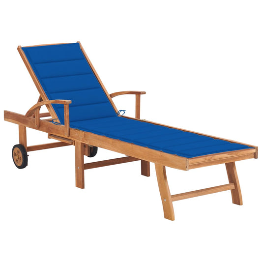Tumbona Con Cojín Azul Royal Madera Maciza De Teca_0